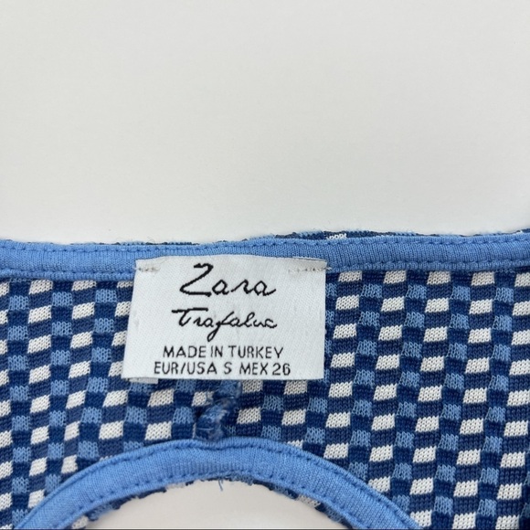 Zara Trafaluc Blue A-Line Geometric Textured Open Back Mini Dress - Picture 3 of 6